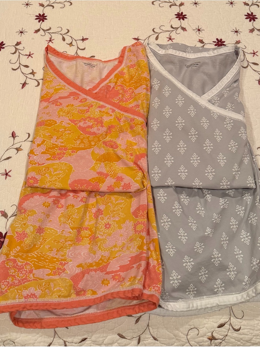 Bundle 2 pair Garnet Hill Asian Wrap Organic-Cotton Shorty Pajamas size small